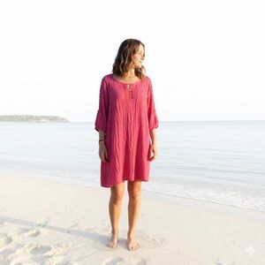 Indigo Rose 1X Pink Mid-Length Plus Size Curvy Comfortable Long Sleeved Dress